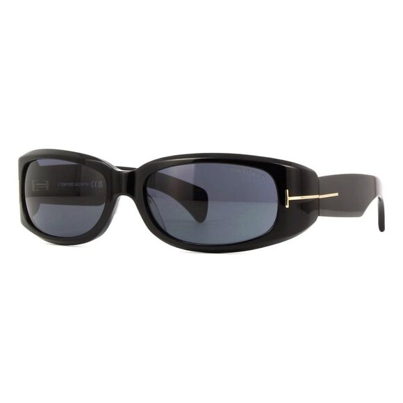 New TOM FORD Black Wraparound FT1064/S 01A Sunglasses Women - Picture 1 of 5